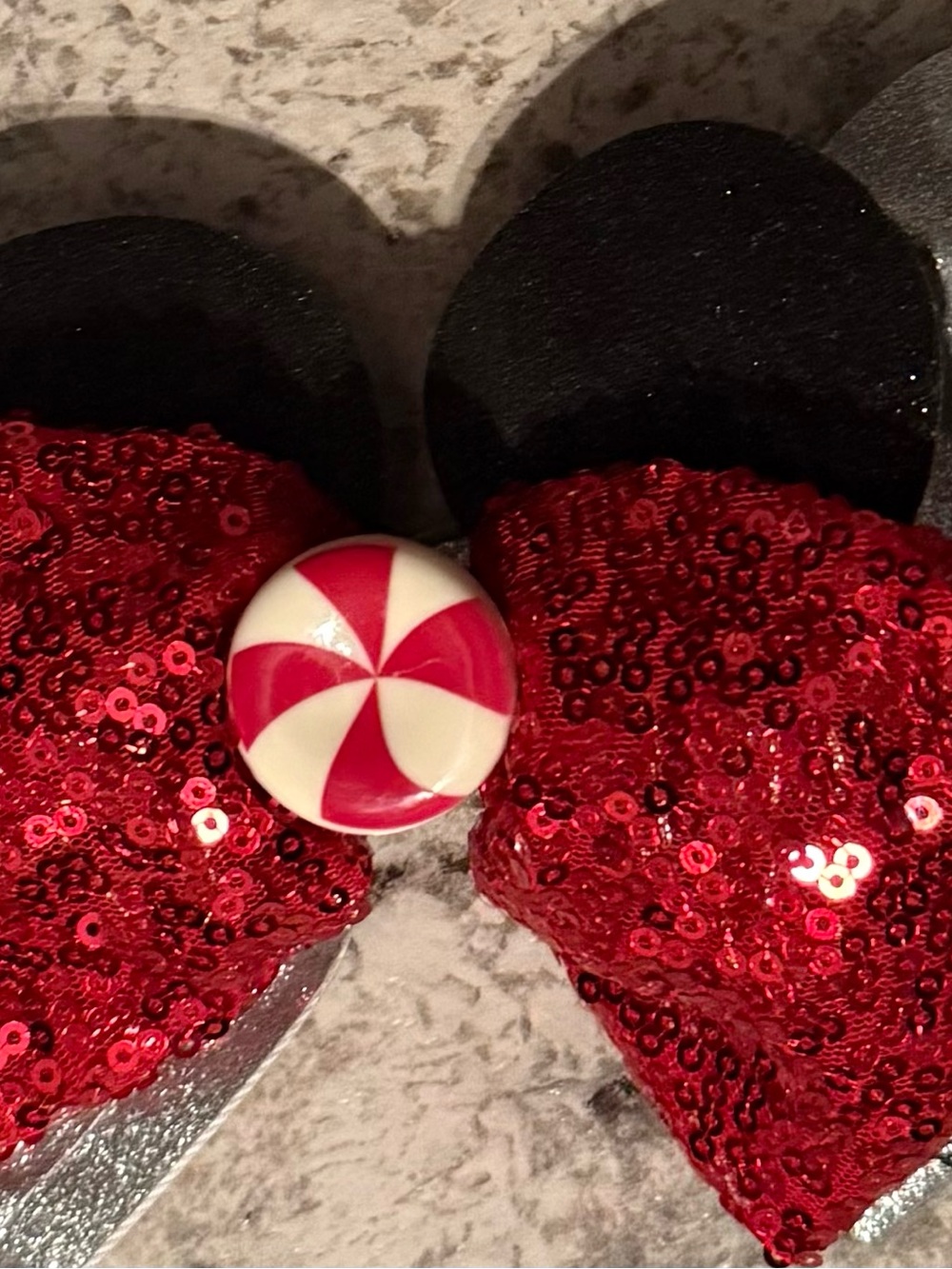 Disney Red Sequin Bow Headband with Candy Button